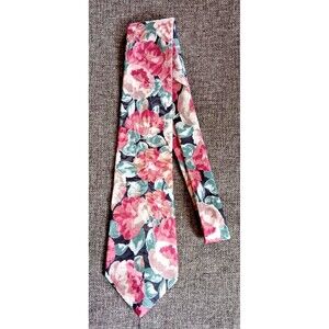 Dress Tie 70s 80s 90s Y2K Mens Manhattan Floral pink 3.75 Wide 57 inches